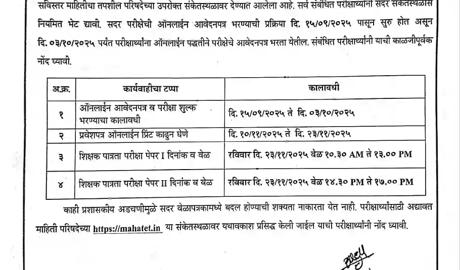TET exam date mpsckida